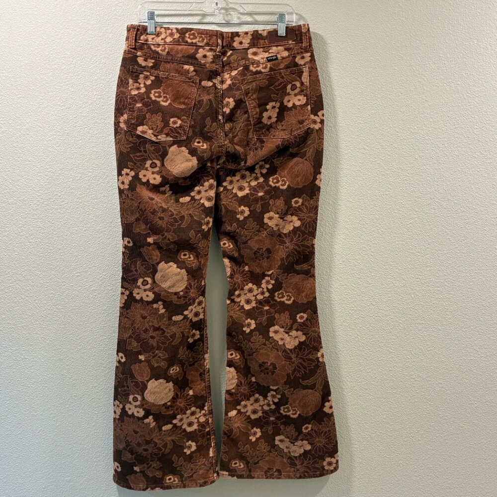 WRANGLER "Fierce Flare" Hi-Rise Floral Cords Flare/Bell Jeans Brown/Tan Women 14 - Picture 4 of 14